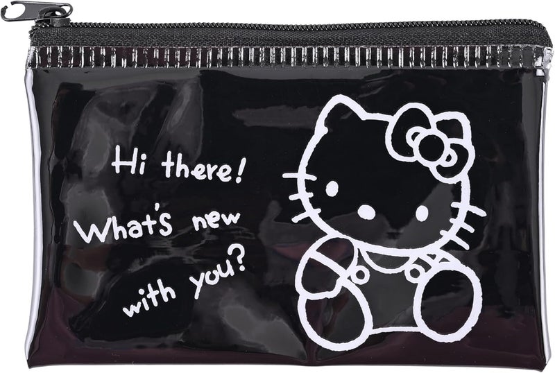MENBLY Kitty 50th Anniversary Zipper Bag - 4.72x2.95 in Cute Vinyl Card Wallet & Organizer, Kawaii Flat Pouch, Clear Zipper Pouch, Storage Bag (Black Kitty) - Image 1